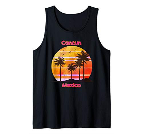 Cancun Mexico Beach Ocean Vacation Sunset Palms Tank Top