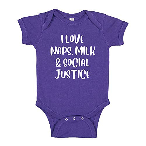 I Love Naps  Milk  and Social Justice Baby Bodysuit Infant One Piece 6 mo Purple