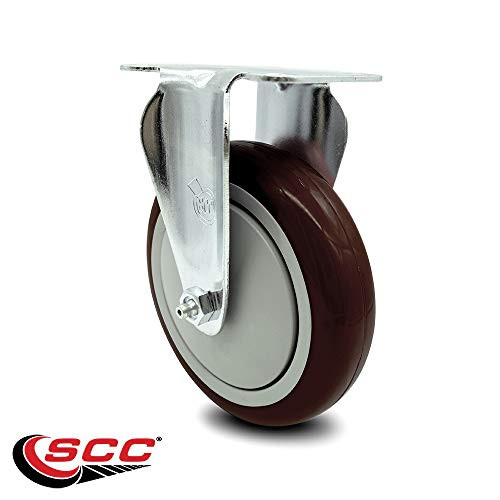 Polyurethane Swivel Top Plate Rigid Caster w 5" x 1.25" Maroon Wheel - 300 lbs Capacity Caster - Service Caster Brand