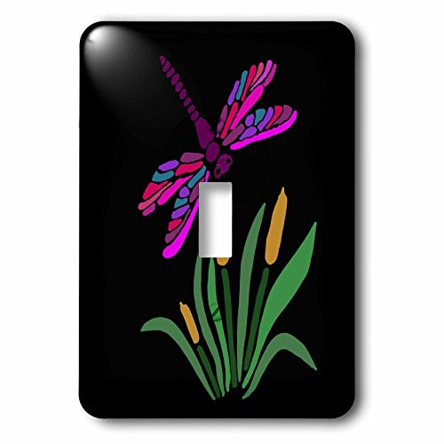 3dRose LSP_245435_1 Fun Artistic Purple Dragonfly on Cattails Abstract Art Single Toggle Switch
