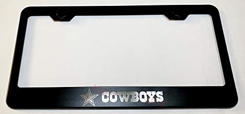 Ice It Laser Engrave NFL Dallas-Cowboys Black Finish Stainless Steel License Plate Frame Covers Holder with Screws Caps Rust Free Black