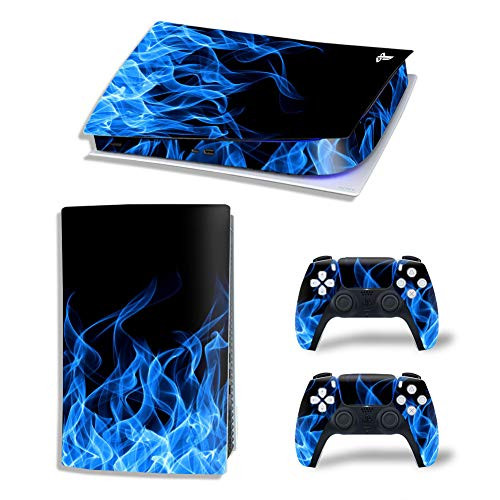 PS5 Console and Controllers Skin for Playstation 5 Digital Version  Blue Fire PS5 Console and Controllers Skin Vinyl Sticker Decal Cover