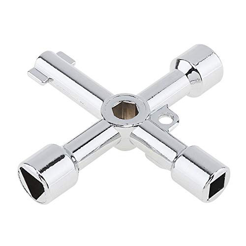 ChgImposs 4 In 1 Plumbing Key Wrench, 4 Ways Multi-function Inside Cross Triangle Plumber Key Tool with Chain Hole for Electric Control Cabinet Train Elevator