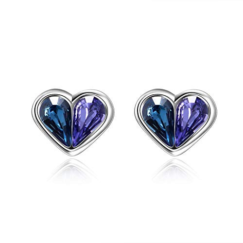 AOBOCO Sterling Silver Blue Purple Heart Earrings Crystals from Austria Hypoallergenic Stud Earrings Anniversary Birthday Jewelry Gifts for Women - Your Prisoner of Love Series AOBOCO Sterling Silver Blue Purple Heart Earrings Crystals from Austria Hypoallergenic Stud Earrings Anniversary Birthday Jewelry Gifts for Women - Your Prisoner of Love Series