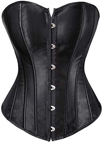 Blidece Women's Lace Up Boned Bustier Corset Top Sexy Lingerie Sets Black Satin Waist Cincher M