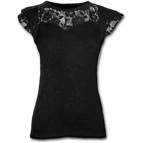 Spiral - Gothic Elegance - Lace Layered Cap Sleeve Top Black - XXL