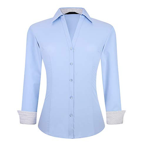 Alex Vando Womens Dress Shirts Wrinkle Free Regular Fit Long Sleeve Stretch Bamboo Work Shirt Blue XL