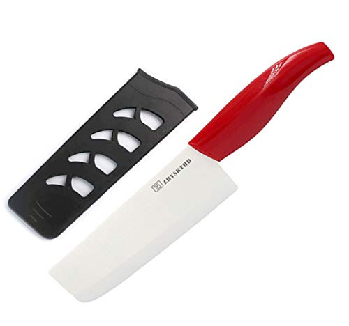 ZHYSKTHD Ceramic Knife 6 inch Ultra Sharp Chef knives Kitchen Knife Chinese Cleaver Slicing Knife For Cutting Boneless meats  Fruits and Vegetables  White ceramic Red handle