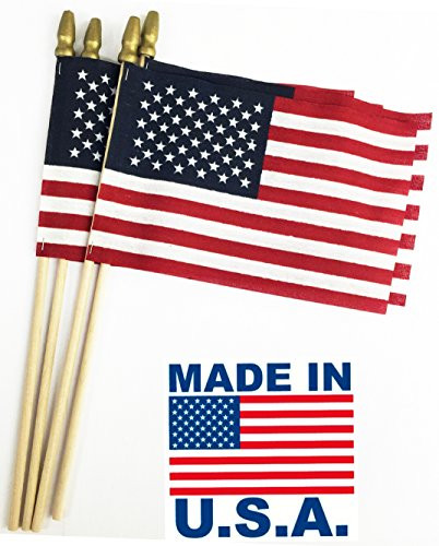 GiftExpress Set of 12, Proudly Made in U.S.A. Small American Flags 4x6 Inch/Small US Flag/Mini American Stick Flag/American Hand Held Stick Flags Spear Top