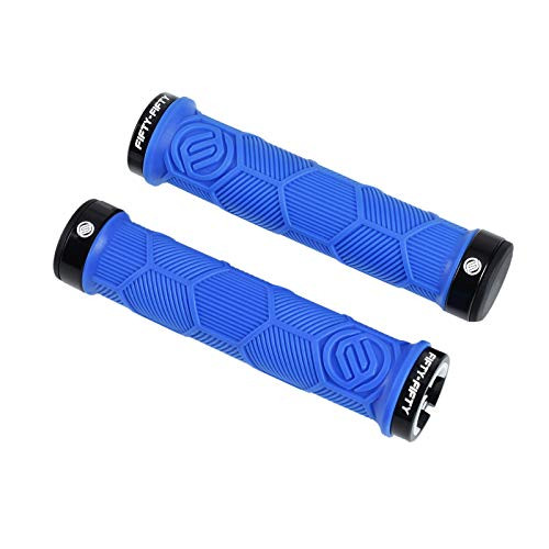 FIFTY-FIFTY Double Lock-On Mountain Bike Grips  Bicycle Handlebar Locking Grips  Non-Slip MTB Handle Grips  Blue FIFTY-FIFTY Double Lock-On Mountain Bike Grips  Bicycle Handlebar Locking Grips  Non-Slip MTB Handle Grips  Blue