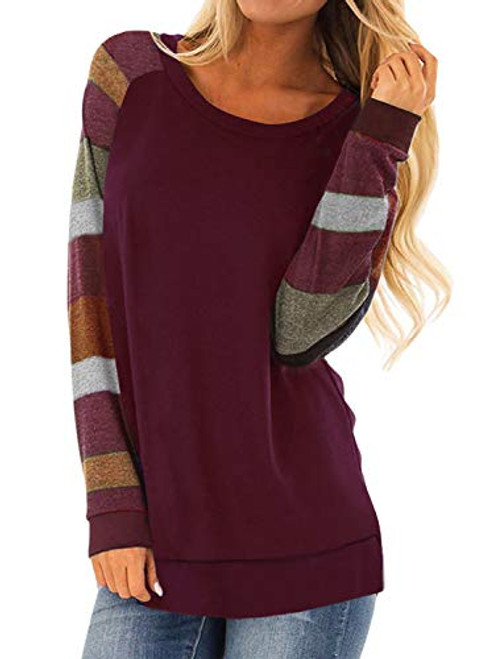 HARHAY Women's Cotton Knitted Long Sleeve Lightweight Tunic Sweatshirt Tops Multiple Wine Red XXL