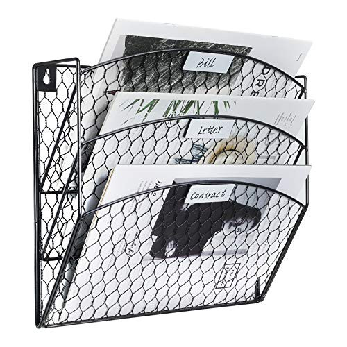 PAG 3-Tier Hanging Wall File Holder Organizer Mail Sorter Wall Mount Literature Rack  Black