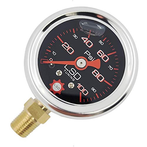 LSD TUNING USA Pressure Gauge for Fuel and Oil - Liquid Filled 0-100 Psi  Black