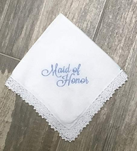 Maid of Honor handkerchief  Something Blue  Bridal Party Handkerchief  wedding handkerchief  personalized wedding hanky  bouquet wrap