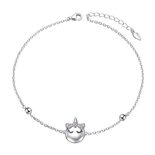 Sterling Silver Unicorn Anklet Adjustable Foot Anklet Bracelet for Women Girls  9Plus1 inches Sterling Silver Unicorn Anklet Adjustable Foot Anklet Bracelet for Women Girls  9Plus1 inches