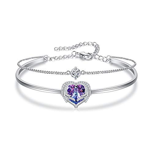 Flyonce Angel Wing Heart Bracelet for Women  Embellished with Swarovski Crystal Vitrial Light Purple Love Heart Jewelry Gift