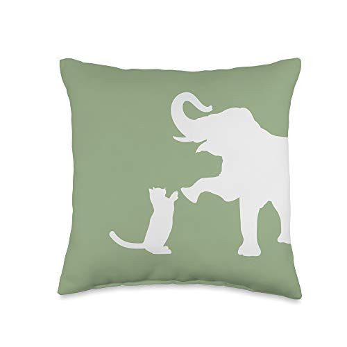 Cherry Blossoms Home Decor by KAEDAM Elephant and Cat Sage Green Coordinating Home Decor Throw Pillow  16x16  Multicolor