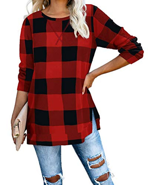 Jescakoo Tunic Tops for Leggings for Women Long Sleeve Crew Neck Sweatshirts Large