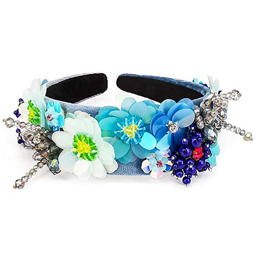 QTMY Butterfly Beaded Crystal Headband Wide Hair Hoop for Women Hair Accessories Head Band Headwear Blue QTMY Butterfly Beaded Crystal Headband Wide Hair Hoop for Women Hair Accessories Head Band Headwear Blue