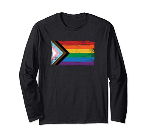 LGBTQ Progress Pride Flag - Vintage Paint Style Long Sleeve T-Shirt