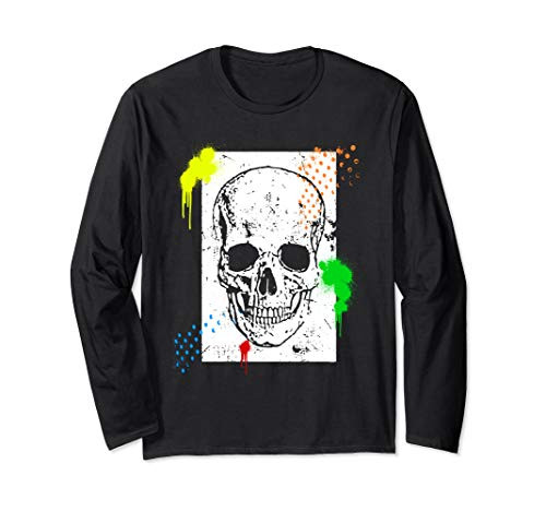 Skull Paint Graffiti Dripping Urban Fashion Long Sleeve T-Shirt