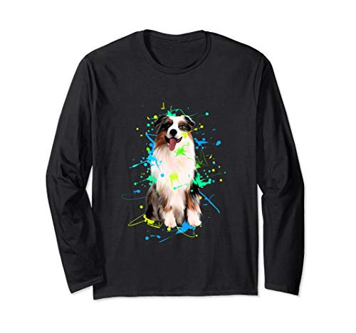 Australian Shepherd Gift Aussie Paint Splash Long Sleeve T-Shirt