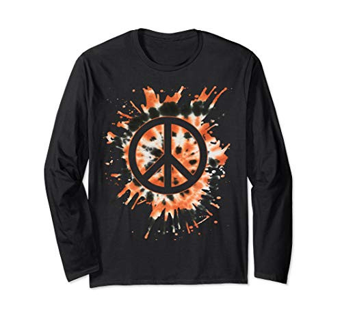 Orange Tie Dye Peace Sign -Paint Splatter -Hippie Halloween Long Sleeve T-Shirt