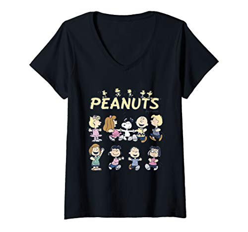 Womens Peanuts Snoopy and friends dancing V-Neck T-Shirt