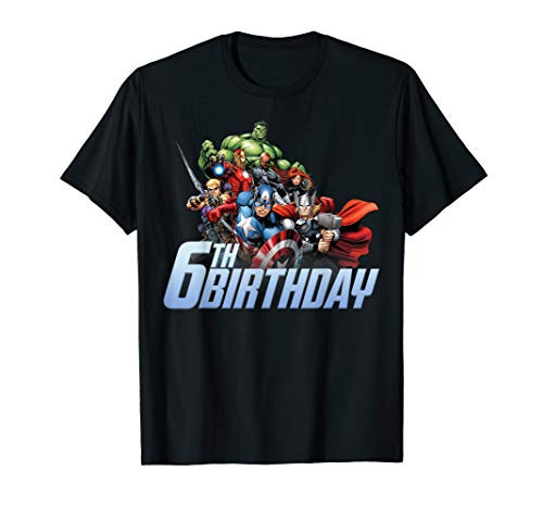 Marvel Avengers Action Shot 6th Birthday T-Shirt Marvel Avengers Action Shot 6th Birthday T-Shirt