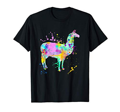 Llama Watercolor Paint Splash Artsy Love Llamas Alpaca Lover T-Shirt