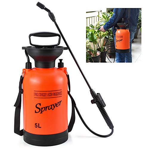 Seeutek Garden Pump Sprayer 1.3 Gallon Yard and Lawn Sprayers for Weed Plant with Pressure Relief Valve  Adjustable Shoulder Strap