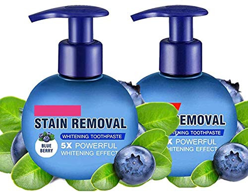 2PCS Blueberry Intensive Stain Removal Whitening Toothpaste Baking Soda Fight Bleeding Gums Power Cleaning Fluoride-Free Natural Press Toothpaste