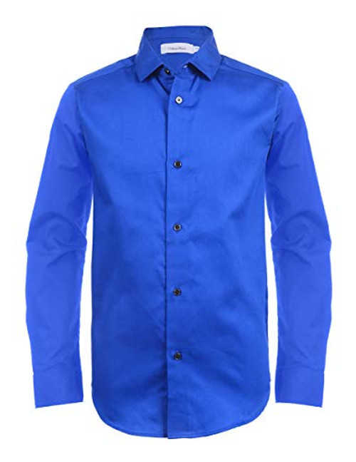 Calvin Klein Boys' Little Long Sleeve Sateen Dress Shirt  Dark Blue  07