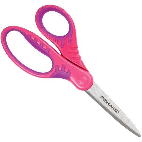 Fiskars Student Scissor - 2.80" Cutting Length - 7" Overall Length - Pointed - Left Right - Stainless Steel  Titanium  Plastic - Turquoise  Red  Lime  Blue  Pink  Purple