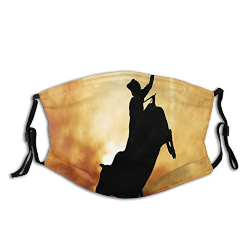 Fashion Filter Sponge Windproof Mask Bull Rider Silhouette at Sunset Dramatic Sky Rural Countryside Landscape Rodeo Scraf Bandana 2 Filter  for Adult
