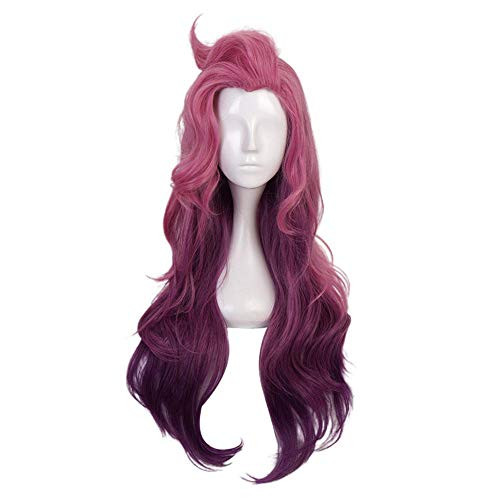 For LOL League of Legends KDA The Baddest Seraphine Cosplay Wigs Long Loose Wave Straight Pink Mixed Purple Wigs with Bangs Heat Resistant Synthetic Hair For LOL League of Legends KDA The Baddest Seraphine Cosplay Wigs Long Loose Wave Straight Pink Mixed Purple Wigs with Bangs Heat Resistant Synthetic Hair