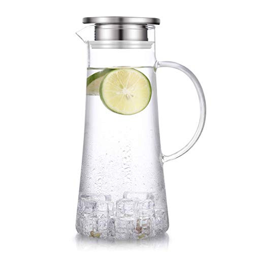 Jasdel Glass Pitcher With Stainless Steel Lid And Spout  Water Carafe With Handle  Good Beverage Pitcher For Iced Tea And Juice  Pitcher For Fridge  1500ml 51oz