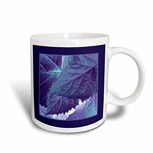 3dRose Blue Metallic Leaves with Purple Frame-Magic Transforming Mug  11-Ounce  Multicolored