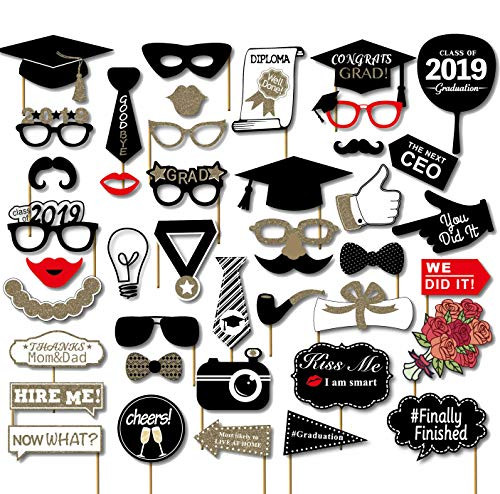 Graduation Photo Booth Props 2019 Graduation Decorations for Graduation Party Supplies 2019, Class of 2019, Congrats Grad, Large Size for More Fun, 42 Count TD047B