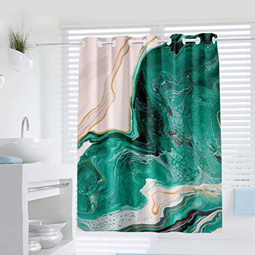 Abstract Art No Hook Shower Curtain Marble Texture Pattern Print Curtain for Bathroom Decor Waterproof Fabric Bathtub Showers 72 x 78 Inches Green