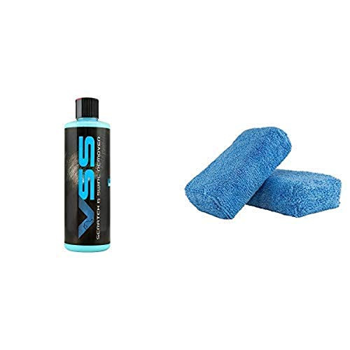 Chemical Guys COM_129_16 Scratch and Swirl Remover  16 oz  and MIC_292_02 Premium Grade Microfiber Applicator  Blue  Pack of 2