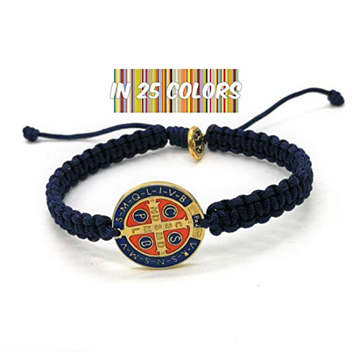 St Benedict Blessing Bracelet  Engraved Colored San Benito Medal  Men Women Catholic Gift  Adjustable Cord