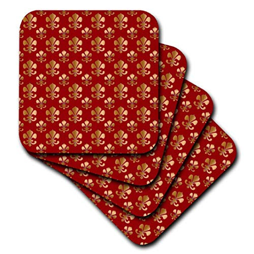 3dRose CST_30759_2 Gold Fleur De Lis Pattern On a Maroon Background Christian Saints Symbol Soft Coasters (Set of 8)