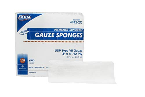 Dukal Type VII Gauze Sponges 4" x 8". Pack of 100 X-Ray Detectable Gauze Dressings 12-ply. Non-Sterile 100% Cotton Pads for Wound Cleaning Prepping Debriding Packing. Dukal Type VII Gauze Sponges 4" x 8". Pack of 100 X-Ray Detectable Gauze Dressings 12-ply. Non-Sterile 100% Cotton Pads for Wound Cleaning Prepping Debriding Packing.