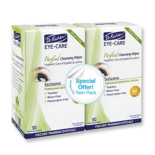 Dr. Fischer Premium  Purified  Non-Irritating  and  Hypoallergenic Eyelid Wipes Pre-moistened for complementary treatment of Red Eye  Dry Eye  and Blepharitis  and  Conjunctivitis Cleanses Make-up  Twin Pack