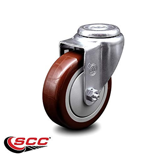 Polyurethane Swivel Bolt Hole Caster w 4" x 1.25" Maroon Wheel - 300 lbs Capacity Caster - Service Caster Brand
