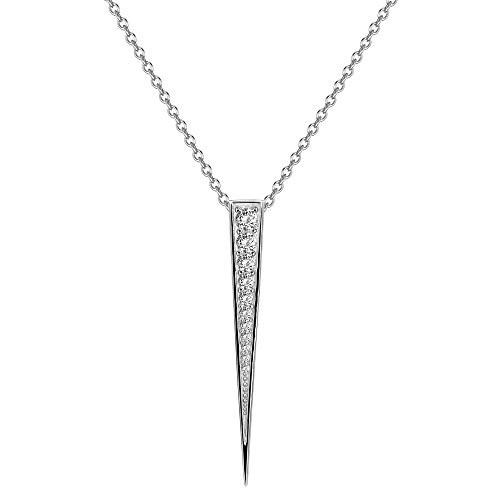 Rhodium Plated Sterling Silver Pave Vertical Bar Pendant Necklace 18 Inch