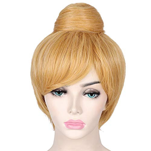 ColorGround Women's Short Blonde Cosplay Costume Wig with Bun