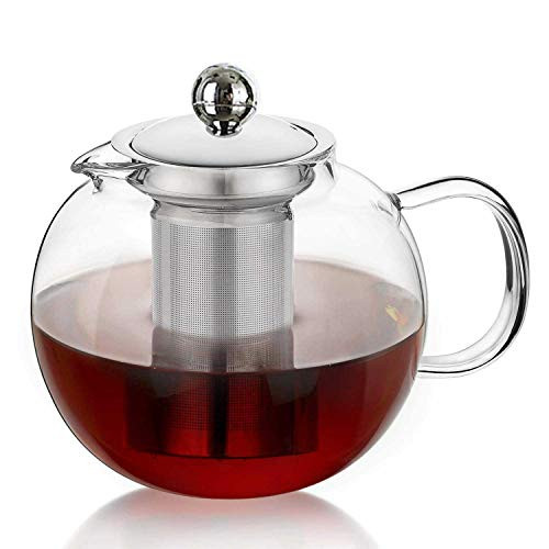 Hwagui - Large Glass Teapot Kettle With Infuser  Removable Tea Strainer  Microwavable and Stovetop Safe Tea Maker  Blooming And Loose Leaf Tea Pot  1300ml 44oz