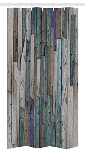 Ambesonne Rustic Stall Shower Curtain  Image of Blue Grey Grunge Wood Planks Barn House Door Nails Country Life Theme Print  Fabric Bathroom Decor Set with Hooks  36" X 72"  Teal Purple
